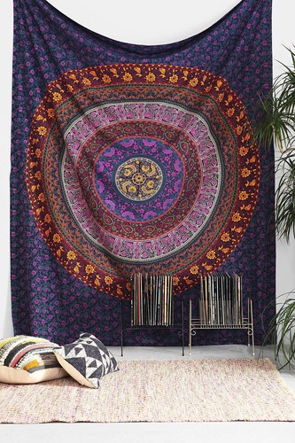 Tenture Murale Indienne Mandala Rose Hippie - 240 X 215 Cm, 100% Coton, Jet De Plage