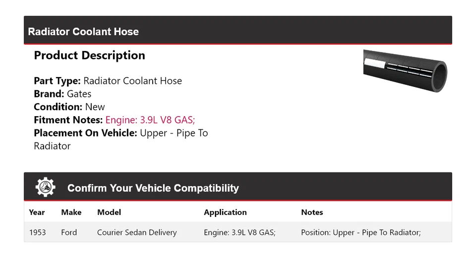 Puertas de manguera de refrigerante radiador entrega sedán Ford Courier 1953 Foto 2 de 4