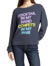 NWT- Wildfox "Cocktail In My Hand Confetti In My Hair" Sweatshirt, Navy - Large