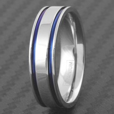 CLOSEOUT 6mm Titanium Double Blue Stripe Wedding Band Ring Size 8 or 9