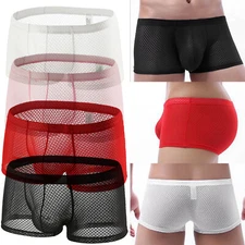 Men See-Through Mesh Boxer Shorts Low Rise Stretch Underwear Sexy Fishnet Trunks