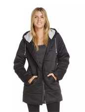 Fabletics Puffer Jacket Womens Large Lightweight Puffin Coat Long Length Black