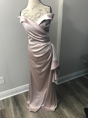 ELIZA J Champagne Portrait Collar Satin Gown Size 8 $228 | eBay