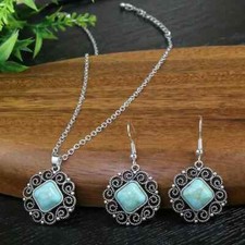 Earrings Plus Necklace Boho Style Jewelry Set Inlaid Turquoise Match Daily Outfi