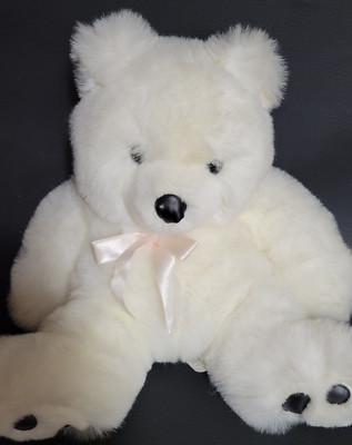 11.5'' White Patch Foot Bear Plush Teddy Bear Pink Ribbon New no Tags soft