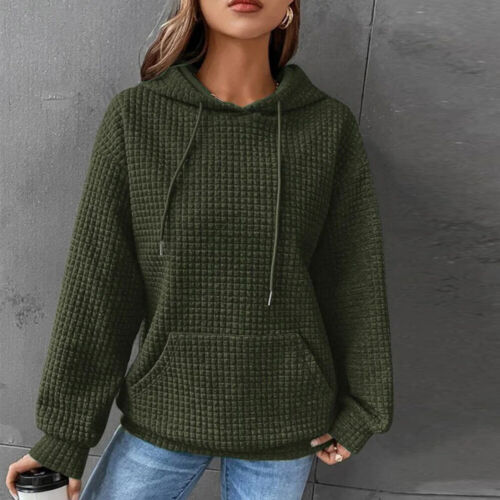 Damen Baggy Tops langarm Sweatshirt Hoodie Freizeitpullover schlicht Waffel C - Bild 19 von 30