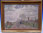 Painting Ernst Eitner 1867-1955 "On the Scheldt near Antwerp" 40 x 55 cm.
