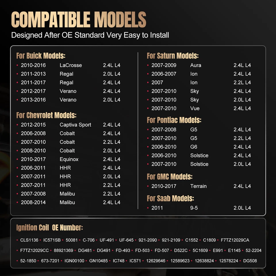 Pacote com 4 bobinas de ignição para Saturn Chevrolet Cobalt GMC Terrain UF491 D517A - Imagem 3 de 4