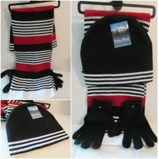Polar Wear Youth Boys Knit Beanie Hat, Scarf and Gloves Set Black, Red  White