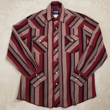 Wrangler Western Shirt Mens XL Burgundy Striped Pearl Snap Long Sleeve Cowboy