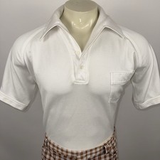 Vtg 60s 70s Disco Shirt Mens XL Big Collar White Stretchy MCM Mod Nik JCPenney