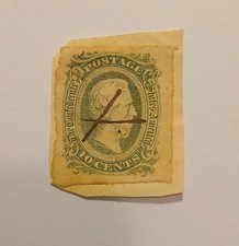 Confederate States Rare Green Color CSA#11d used pen cancel on paper stamp