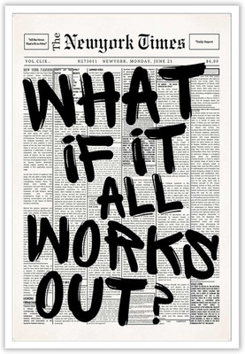 Retro Black and White Newspaper Poster What If It All Works Out Canvas Wall Art