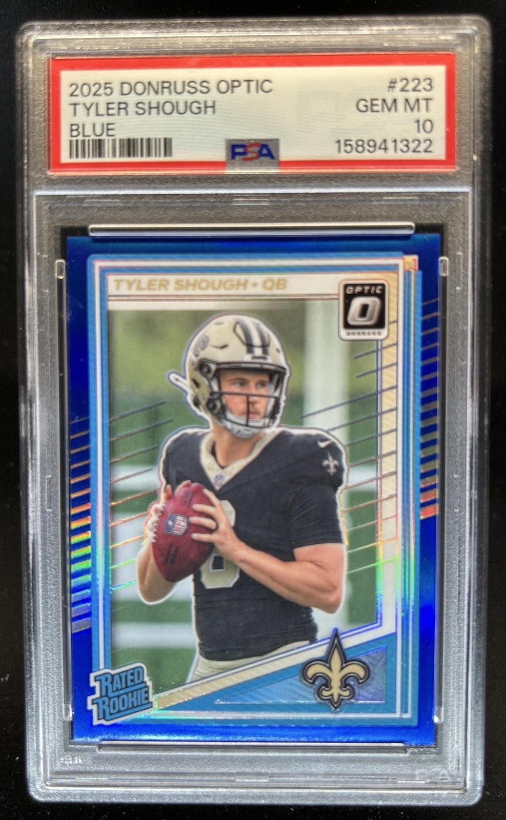 2025 Panini Donruss Optic Tyler Shough Rated Rookie Blue Prizm #/249 PSA 10