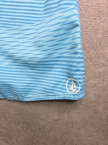 Volcom Board Shorts Men's 38 Flat Front Teal Blue Stripes 10" Rear Pocket - Picture 7 of 8