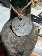 Antique 1902 Glass Wine Bottle Logroño Rioja Spain • Dated Lead Cellar Tag