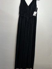 Chelsea28 Jumpsuit Women's XL Black Ribbed Wide Leg Tie Waist V Neck Elegant