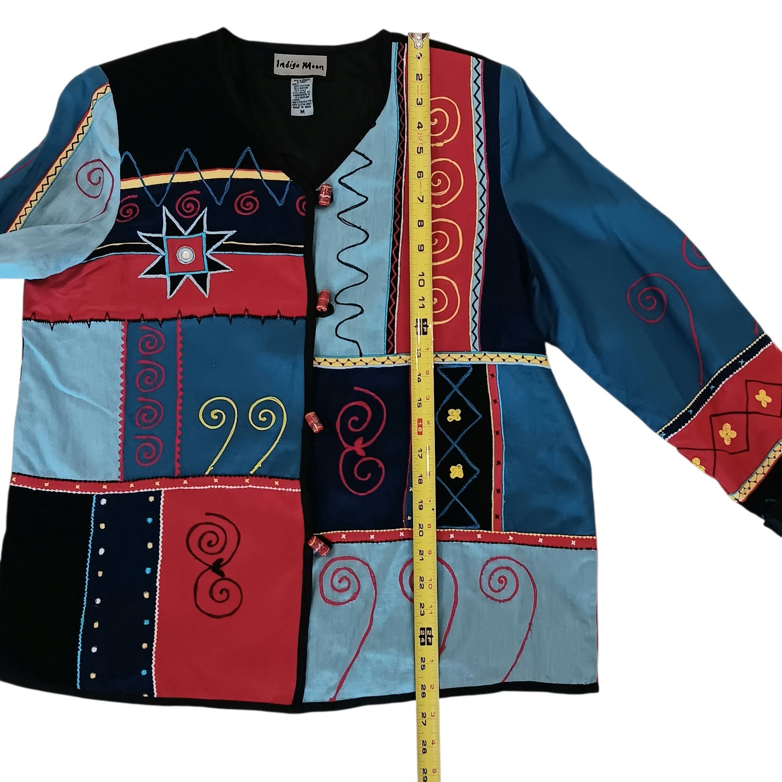 Patchwork Embroidered Jacket Blue Red Cotton Blen… - image 13