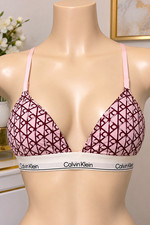 Calvin Klein Modern Cotton Wireless Bralette Pink/Burgundy S Logo Hook Eye