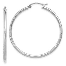 40mm 14K White Gold Satin  Shiny-Cut 2mm Round Hoop Earrings TC201