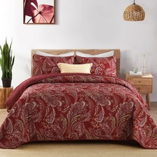 Boho Quilt Set King,3 Pieces Red Paisley Pattern Bedspread Coverlet Set,Light...