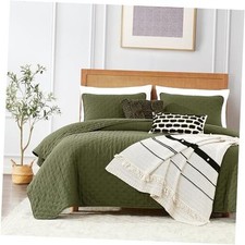 Green Cloud Size Quilt Bedding Sets with Pillow Shams, Farmhouse King Olive