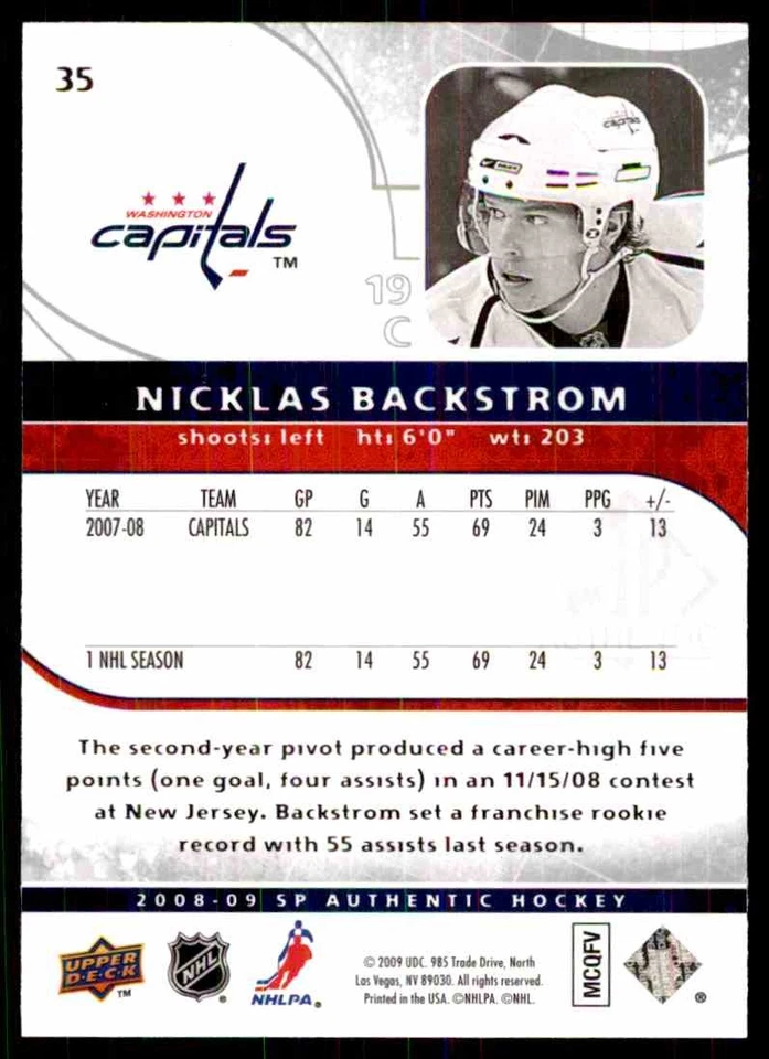 2008-09 SP AUTHENTIC NICKLAS BACKSTROM #35 - Image 2 of 2