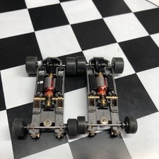 Afx Mega G Armatured 1.7 Long Slot Car Chassis Pair, 1gray, 1 Blk Both Running