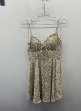 Windsor Women's NWT Ditsy Floral Smocked Tie Front Mini Dress Natural Sz L