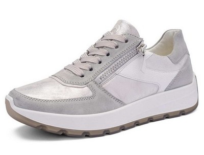 Ara Halbschuh New York Grau Leder Schnürschuh Sneaker Reißverschluss Einlage