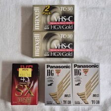 Lote de 5 casetes de video nuevos, sellados JVC, Maxell, Panasonic VHS-C TC-30 SX45