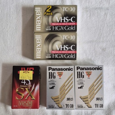 Lot of 5 New, Sealed JVC, Maxell, Panasonic VHS-C TC-30 SX45 Video Cassettes 