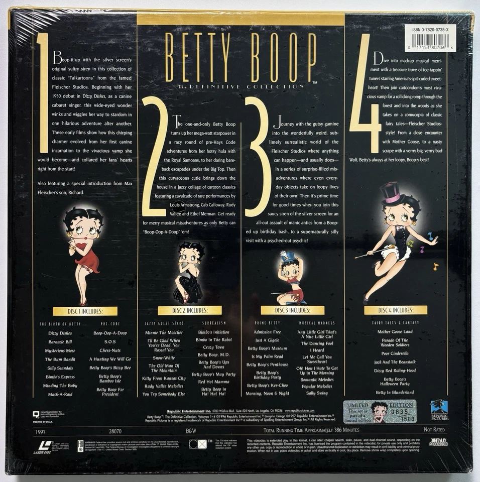 BETTY BOOP: THE DEFINITIVE COLLECTION SET 1 Laserdisc Limited Edition SEALED - Image 2 of 4