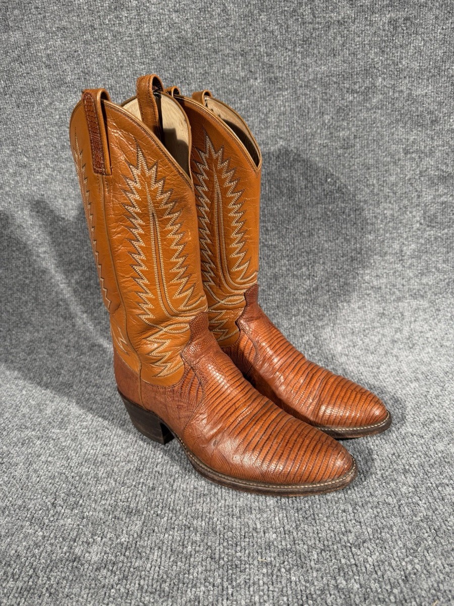 Dan Post‎ Teju Lizard Boots Brown Leather Mens Size 8.5 D Dan Post Mens Brown Teju Lizard Western Cowboy Boots Size  main image 3