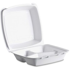 Dart Foam Hinged Lid Containers 3-Compartment 8.38 x 7.78 x 3.25 200/Carton -...