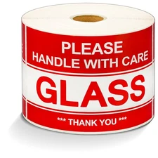 - 3" X 5" Glass - Please Handle with Care - Thank You, Warning Shipping Label...