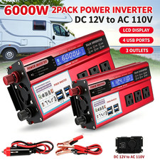 2X 6000W Car Power Inverter DC 12V To AC 110V Pure Sine Wave Solar USB Converter