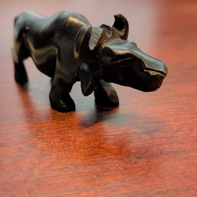 Hand-Carved Black Wood Buffalo Figurine Miniature, Approx. 4 in Long