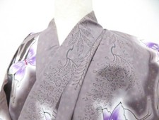JAPANESE KIMONO YUKATA GRAY PURPLE 153.5 cm 5 ft 0 in COTTON EE7893