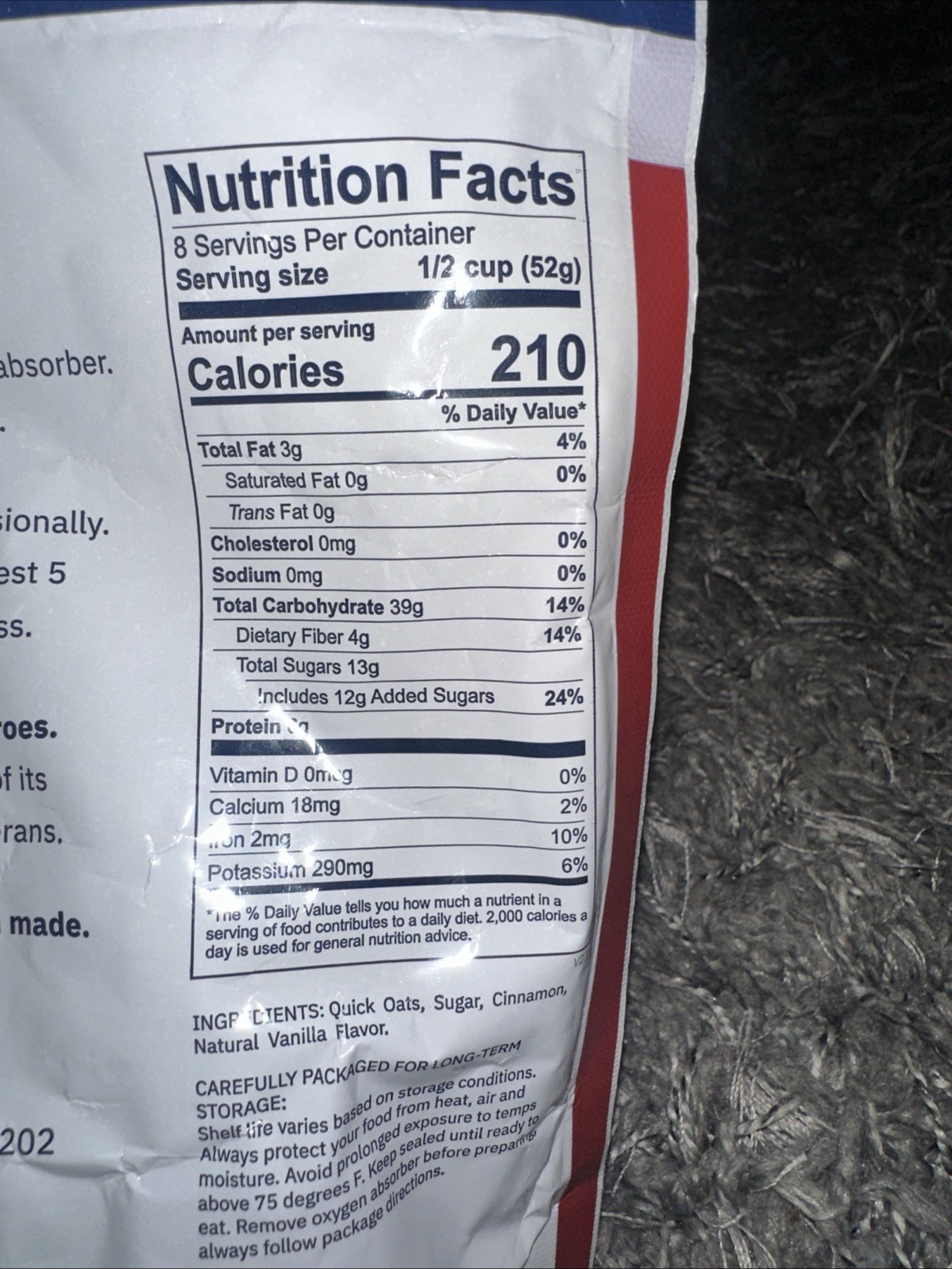 4Patriots Cinnamon Sugar Oatmeal Survival Emergency Food 8 servings