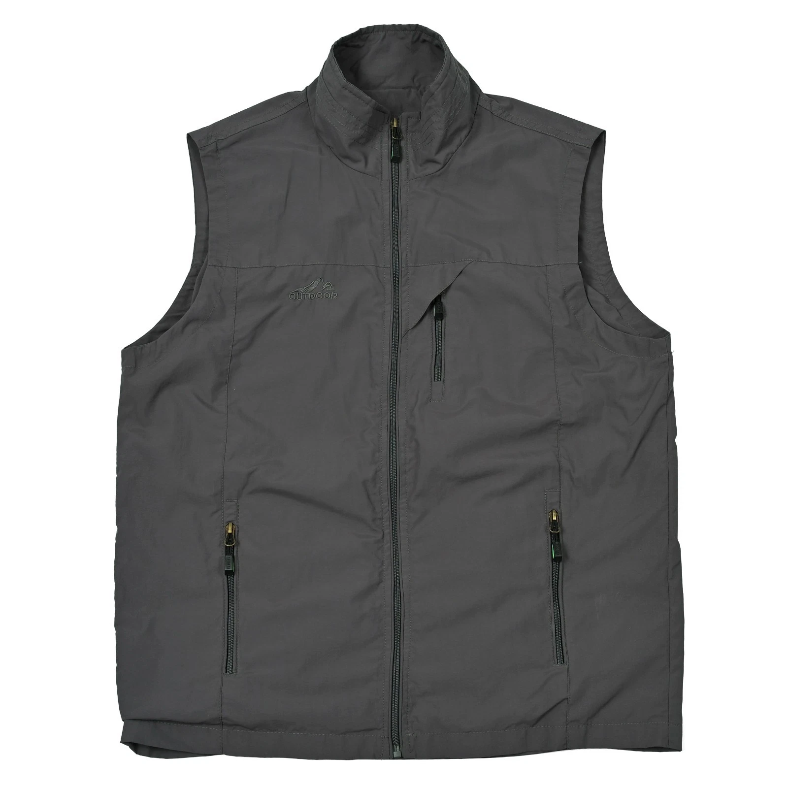 Outdoor Sports Vest Men's Full Zip Hiking Fishing Pockets Medium Gray Outdoor