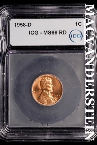 1958-D Lincoln Wheat Cent-ICG MS 66 RD Choice Gem BU No Reserve #SLM102