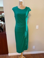 Connected Apparel Emerald Green Dress with Ruching| SIze 10