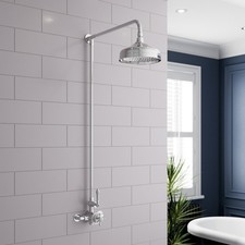 Traditional Thermostatic Mixer Shower Set Round Chrome Crosshead Exposed Valve