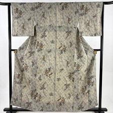 JAPANESE KIMONO FINE PATTERN GRAY-WHITE 160cm 5 ft 3 in PURE SILK FF9191