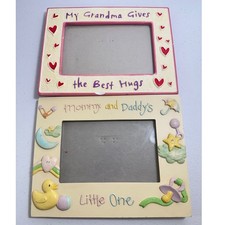 VTG 2 Russ Baby Photo Frame My Grandma Gives Best Hugs Mom Daddy Little One
