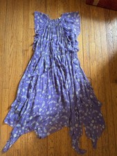 Ulla Johnson Dress Womens 2 Purple Floral Silk Ruffle Tiered Hem Midi Boho