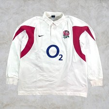 Nike England Rugby Shirt L Vintage Longsleeve Poloshirt Herren Weiß Langarm