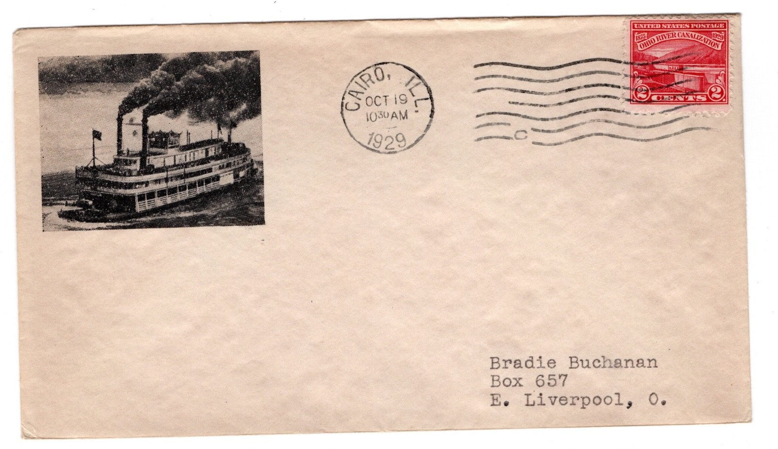 #681 Ohio River 1929 FDC - Planty #10B Buchanan Cairo IL