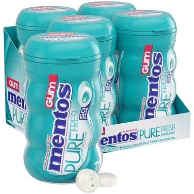 Mentos Pure Fresh Sugar-Free Chewing Gum 50 Count (Pack of 4), Mint, blue 